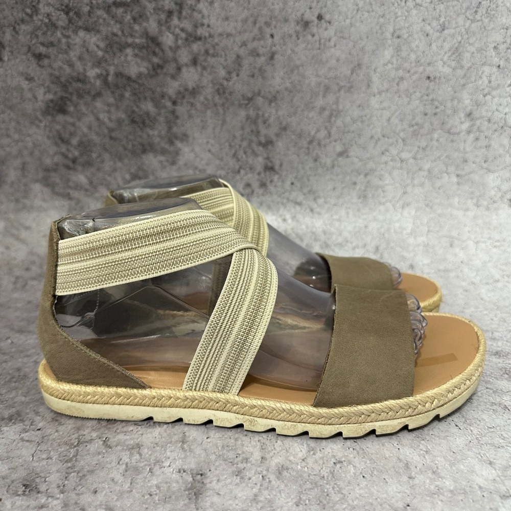 Sorel Ella II Sandal Womens 8 Khaki II Crisscross Elastic Strap Suede Espadrille